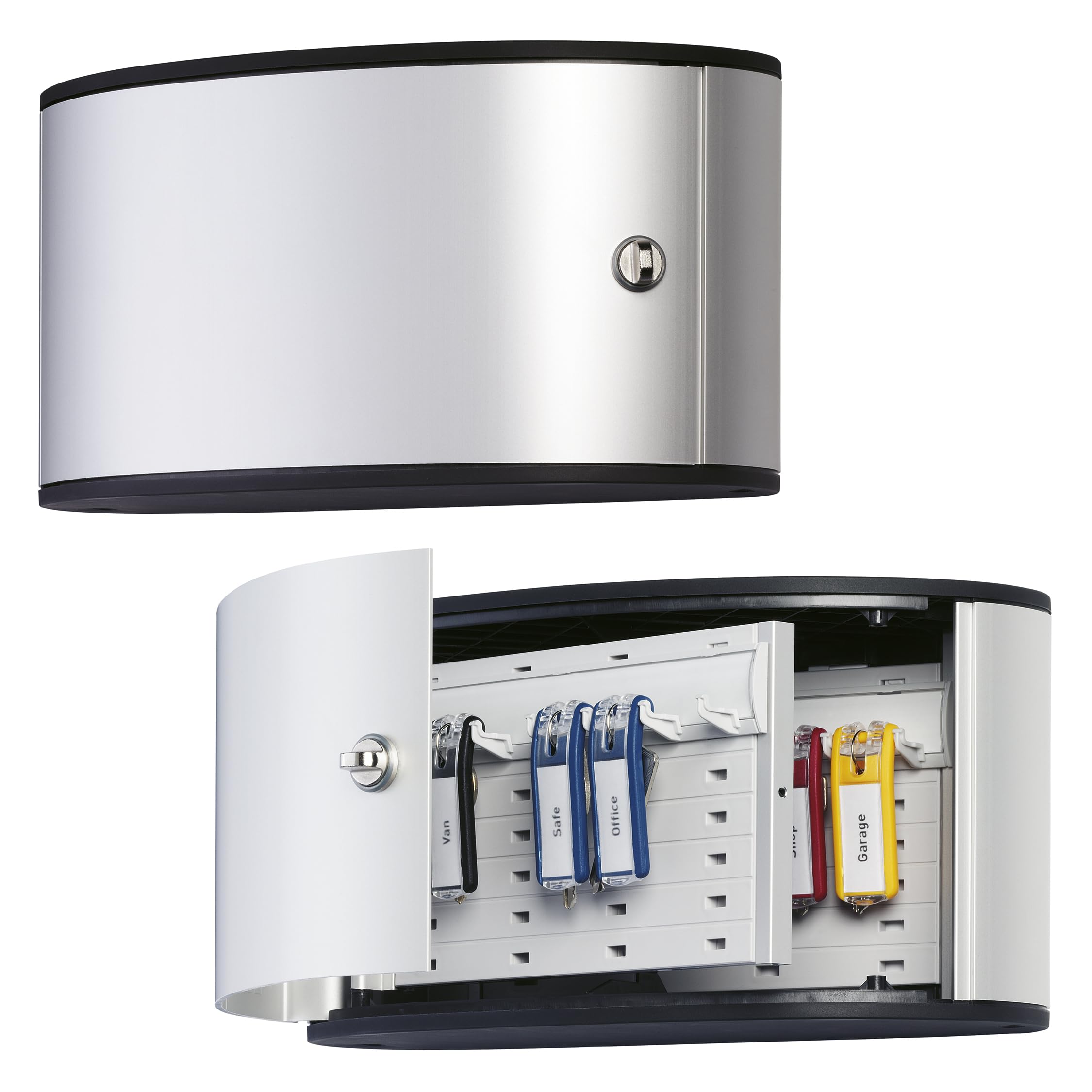 Durable Key Safe Box 12 - Wall Mounted Turn Lock Key Holder Cabinet for up to 12 Key Clip Keys - Aluminium Keysafe including 6 Key Clip Tags