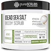 pureSCRUBS Premium Lemongrass Dead Sea Salt Body Exfoliator Scrub, Full Exfoliating Body Scrubber - Large 16oz Jar, Filled Wi