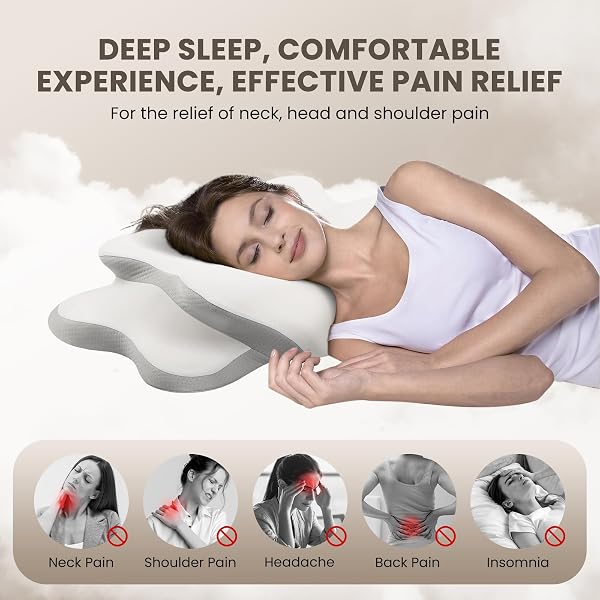 JINXIA CERVICAL NECK PILLOW FOR SLEEPING, ODORLESS MEMORY FOAM PILLOWS & SOFT SILK COVER, ERGONOMIC ORTHOPEDIC PILLOW FOR SIDE BACK STOMACH SLEEPERS, NECK AND SHOULDER PAIN RELIEF, WHITE AND GRAY