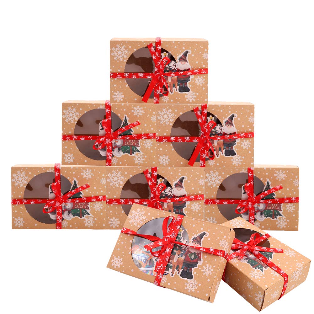 12 Pcs Christmas Cookie Boxes Cupcake Boxes with Clear Window Paper Xmas DIY Gift Cake Boxes Treats Boxes for Holiday Xmas Party Favor Supplies (7.08 * 4.72 * 1.96inch)