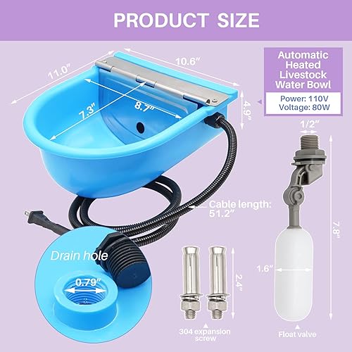 Automatic Horse Drinking Waterer Bowl,Upgrade Stainless Steel Farm Livestock Water Dispenser With Drain Hole And Float Valve For Horse,Dog