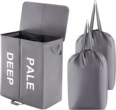 Lifewit 136L Double Laundry Basket with Lids 2 Compartments Grey