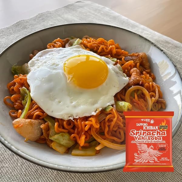 [SAPPORO ICHIBAN] SRIRACHA YAKISOBA, SPICY CHOW MEIN, NO. 1 TASTING JAPANESE INSTANT NOODLES (3.6 OZ/102 G) (30 PACKS)