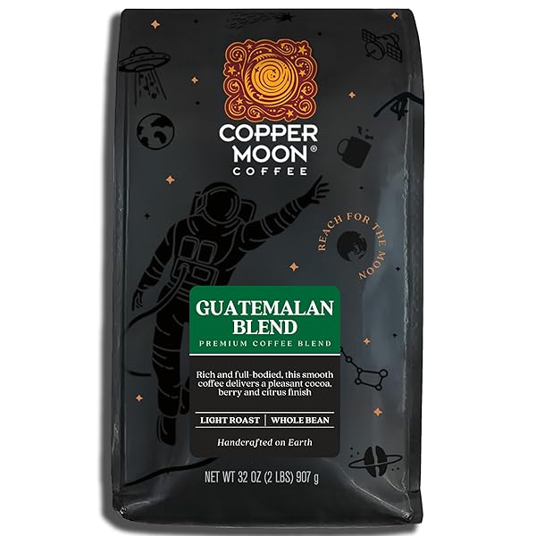 COPPER MOON GUATEMALAN ANTIGUA BLEND, LIGHT ROAST COFFEE WITH A NUTTY FINISH, WHOLE BEAN, 2 LB