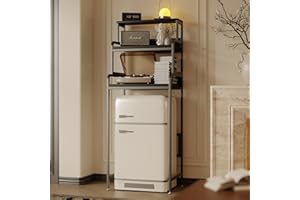 COCOLUCKY 4-Tier Mini Fridge Stand with Storage,Mini Fridge Cabinet with Storage,Microwave Stand,Bakers Rack,Microwave Oven Stand with Storage,Mini Fridge Shelf for Home Office Dorm (Black Wood Grain)