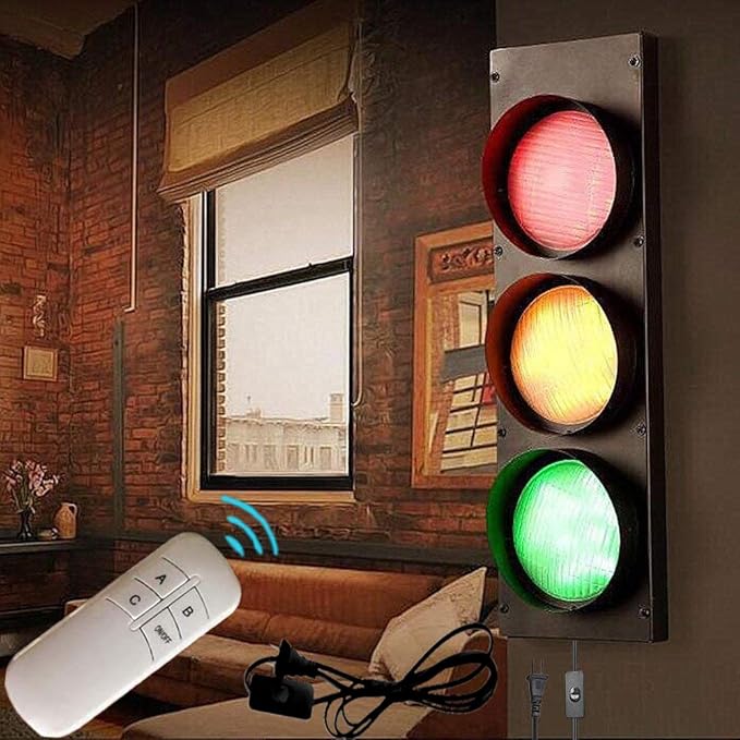 AKBOY Industry Retro Traffic Light Wall Lamp with Switch and Plug