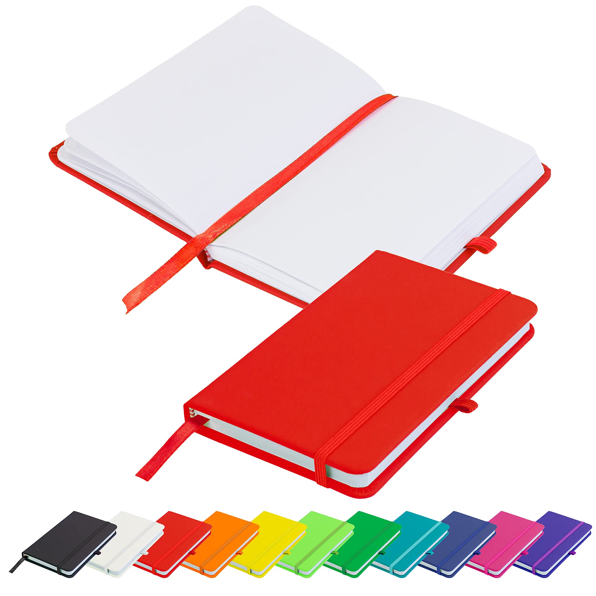Savvy Bee Blanco Basic A6 Notebook Unlined Plain Page New Hardback Journal with pen loop, elastic closure, ribbon marker and pen loop Notepad Note Book Notes Diary Pad (Red)