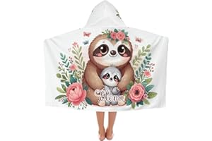 NZOOHY Watercolor Floral Sloth Personalized Hooded Towel Absorbent Wrap Soft Pool Beach Bath Towels Hood Poncho for 5-12 Year