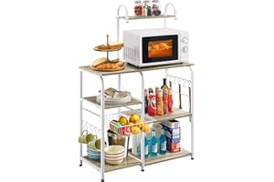 Mr IRONSTONE Kitchen Baker's Rack Utility Storage Shelf 35.5" Microwave Stand 3-Tier+4-Tier Shelf for Spice Rack Organizer Workstation (Light Beige)