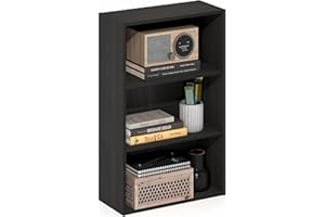 Furinno Basic Book Shelf, 3-Tier Bookshelf, Cube Storage Organizer Bookcase with Open Shelf, 7 x 17 x 26, for Living Room, Bedroom, Home Office, Espresso