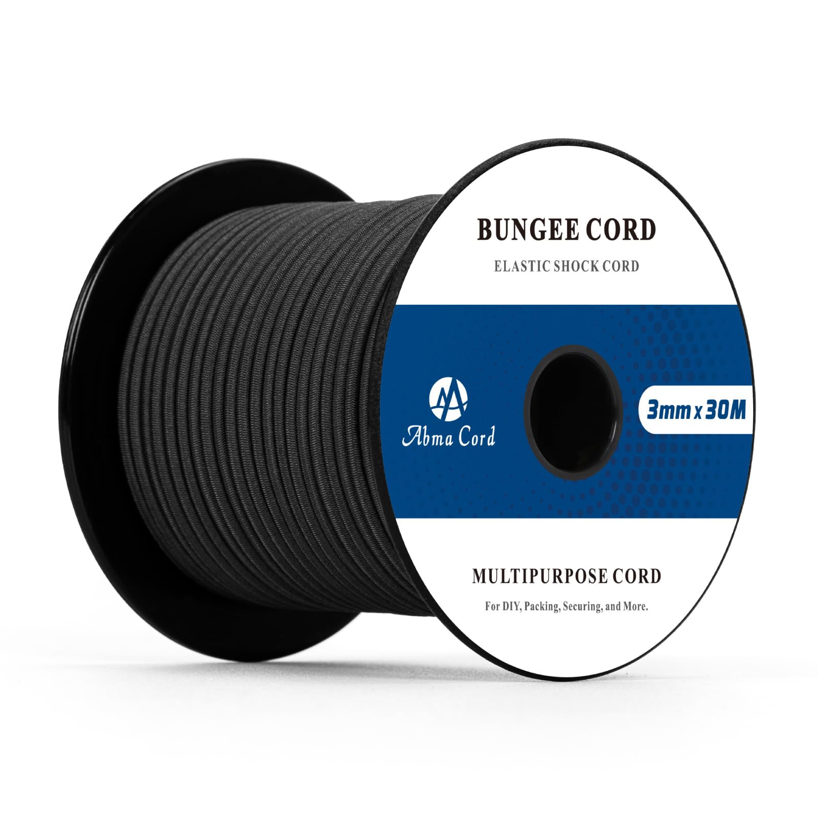 Abma Cord Bungee Cord 3mm 30M Elastic Shock Cord 100% Stretch Elastic Bungee Rope for Tarpaulin, Trailer, Backpack, Tent Pole, Kayak - Black