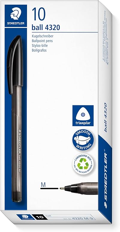Staedtler 4320 M-9 Rainbow Stick Ballpoint Pen Black Ink Box of 10