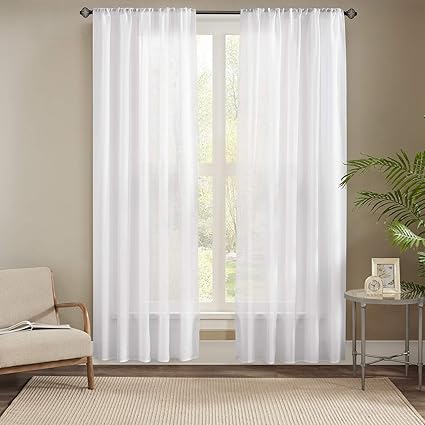 Gardinen Schals in Leinen-Optik Leinenstruktur Vorhänge Schlafzimmer Vorhang für kleine Fenster Emma Offwhite, kurz (2er-Set,