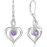 Oskani Heart Birthstone Dangle Earrings for Women, 925 Strlings Silver 5A Cubic Zircon Leveback Earrings Jewelry Birthday Gifts for Her