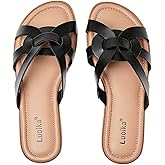 Luoika Women's Wide Width Flat Slides Sandals, Slip on Slide Sandal Casual Comfortable Summer Beach Shoes for Women.