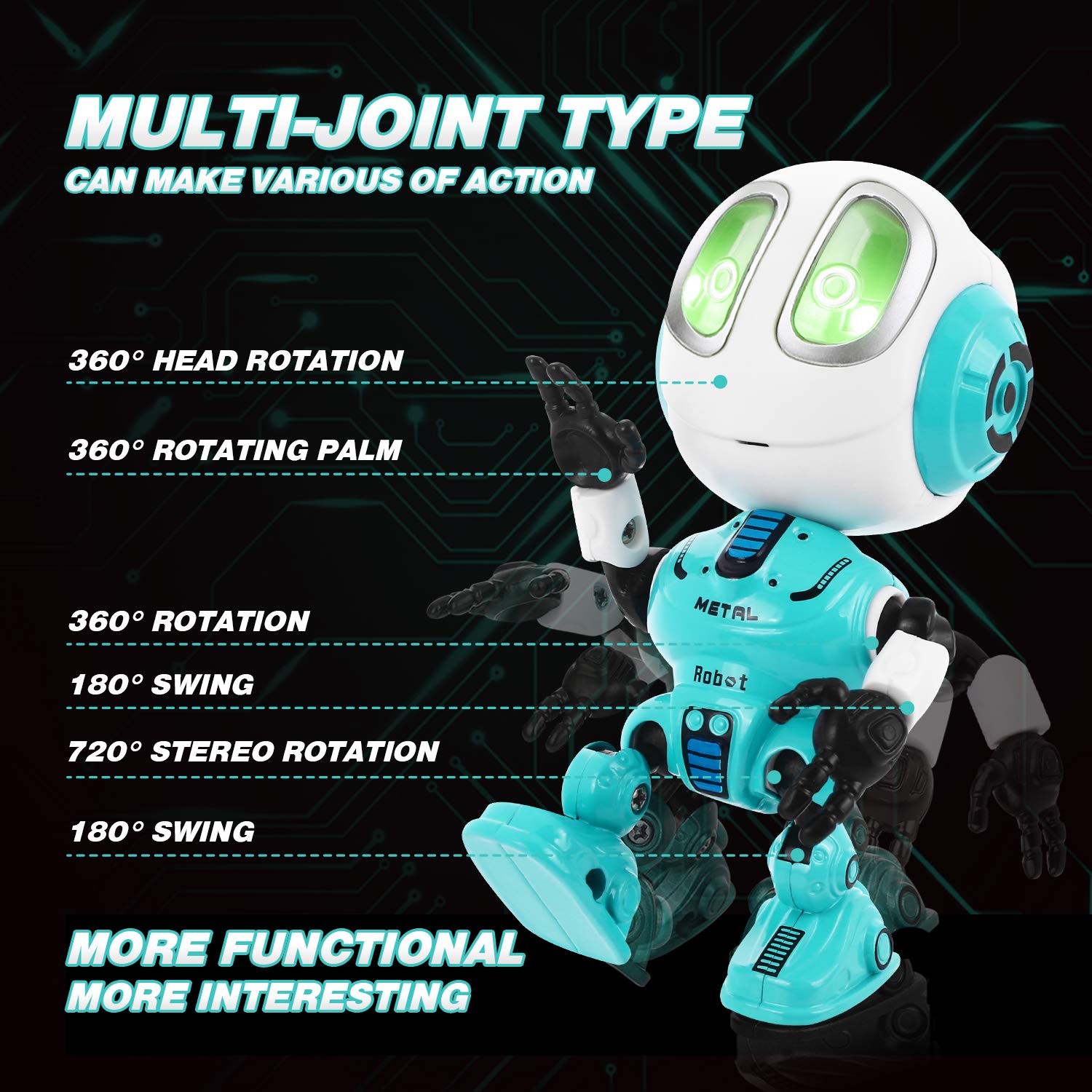 Peradix Recording Talking Robot Toys for Boys& Girls little Kids Robot model Lighting and Sound, Education Toys For Toddlers Children Birthday Presents Gifts for Aged 3-12 Years Old (Blue)