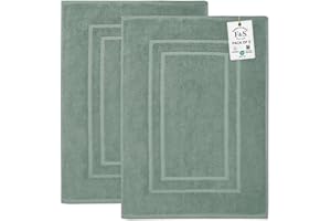 FEATHER & STITCH NEW YORK Feather & Stitch 2 Piece Towel Like Bath Mats (30x21 Inch) 100% Cotton Terry Bath Mats, Bathroom Shower Floor Mats [NOT A Bathroom Rug], Soft Absorbent Washable Mats (Granite Green)