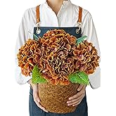 JINWOE Fall Hydrangea Artificial Flowers, 4Pcs 21” Latex Real Touch Flowers, Faux Silk Flowers Fake Artificial Hydrangeas with Stems for Bouquet Table Centerpieces Halloween （Raw Umber Brown）