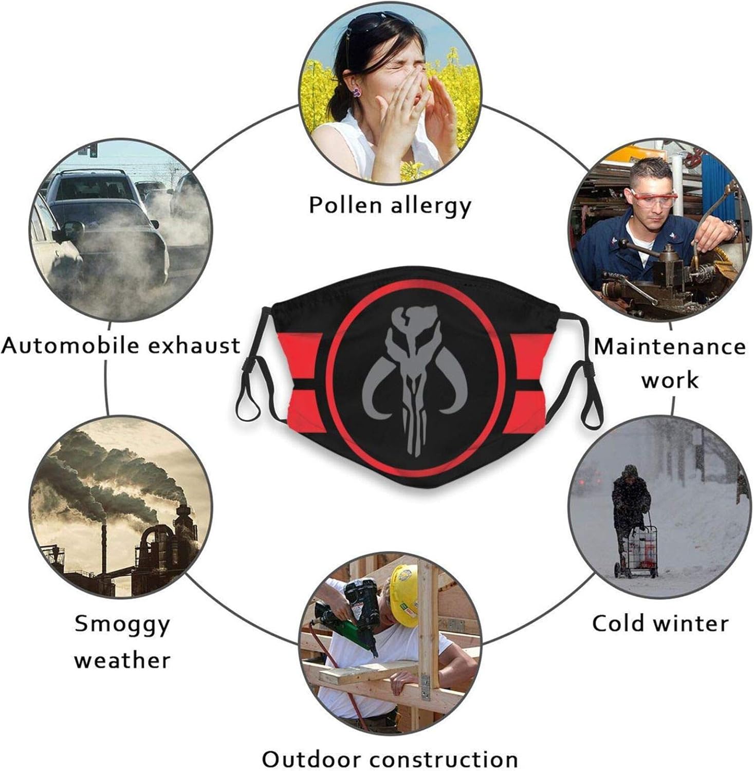 Kirito Beasley Mandalorian Logo Face Mask Washable and Reusable Outdoor Face Mask Balaclava Windproof Men's Women's Dustproof Mouth Cover with Adjustable Elastic Strap : Sports & Outdoors