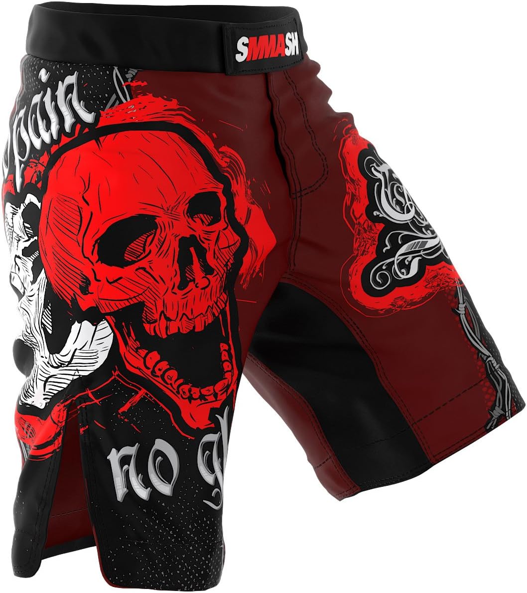 SMMASH - Pantalón corto para deportes de lucha (tallas S-XXL), diseño de calavera, color rojo y blanco