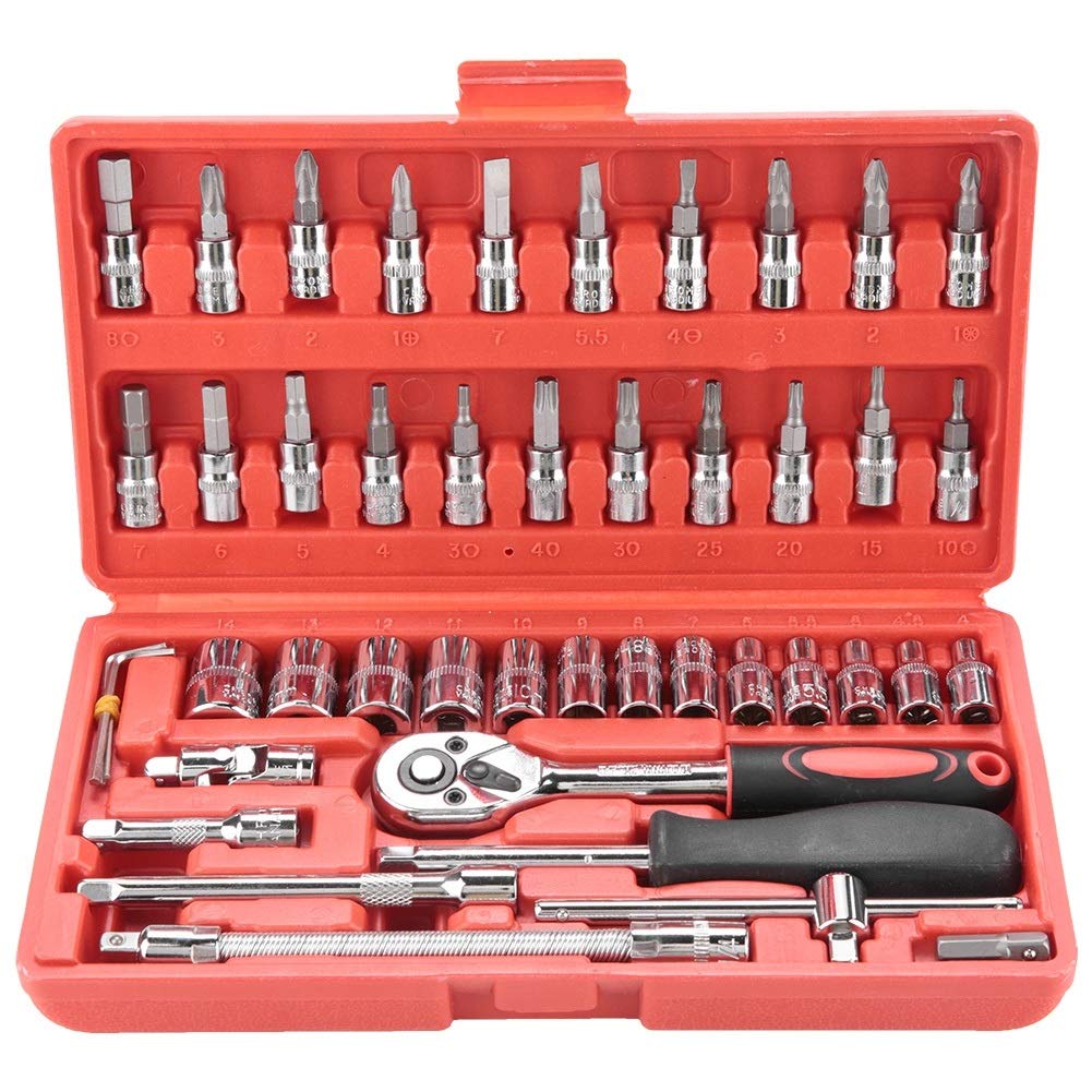 Socket sets,Delaman 46pcs Spanner Wrench Set Drive Metric Extension Bar Hardware Tool Set