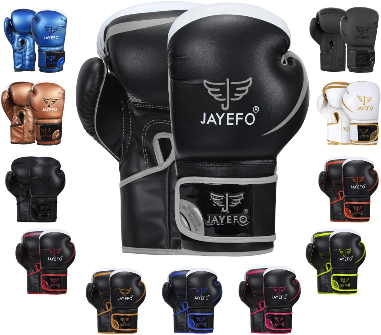 Jayefo Glorious Boxing Gloves Muay Thai Kick Boxing Leather Sparring Heavy Bag Workout MMA Pro Leather Gloves Mitts Work for Men & Women : Sports & Outdoors
