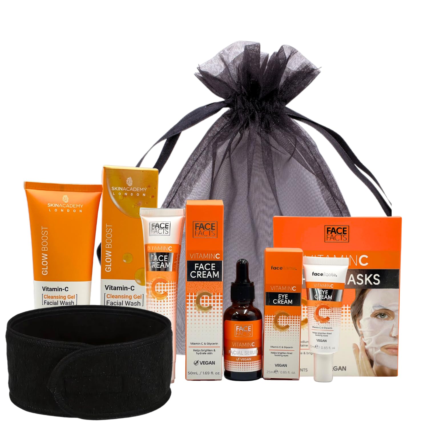 Vitamin C Skincare Set for Women – Face Cleanser, Serum, Cream, Eye Cream & Sheet Masks – Anti-Aging Face Care Gift Kit