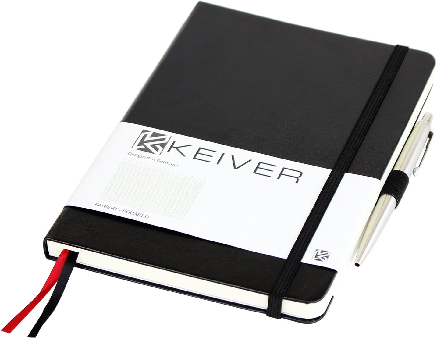 Keiver Notebook A5, Squared, Hardcover, Pen Pocket, 2 Bookmark Micro Oriert black