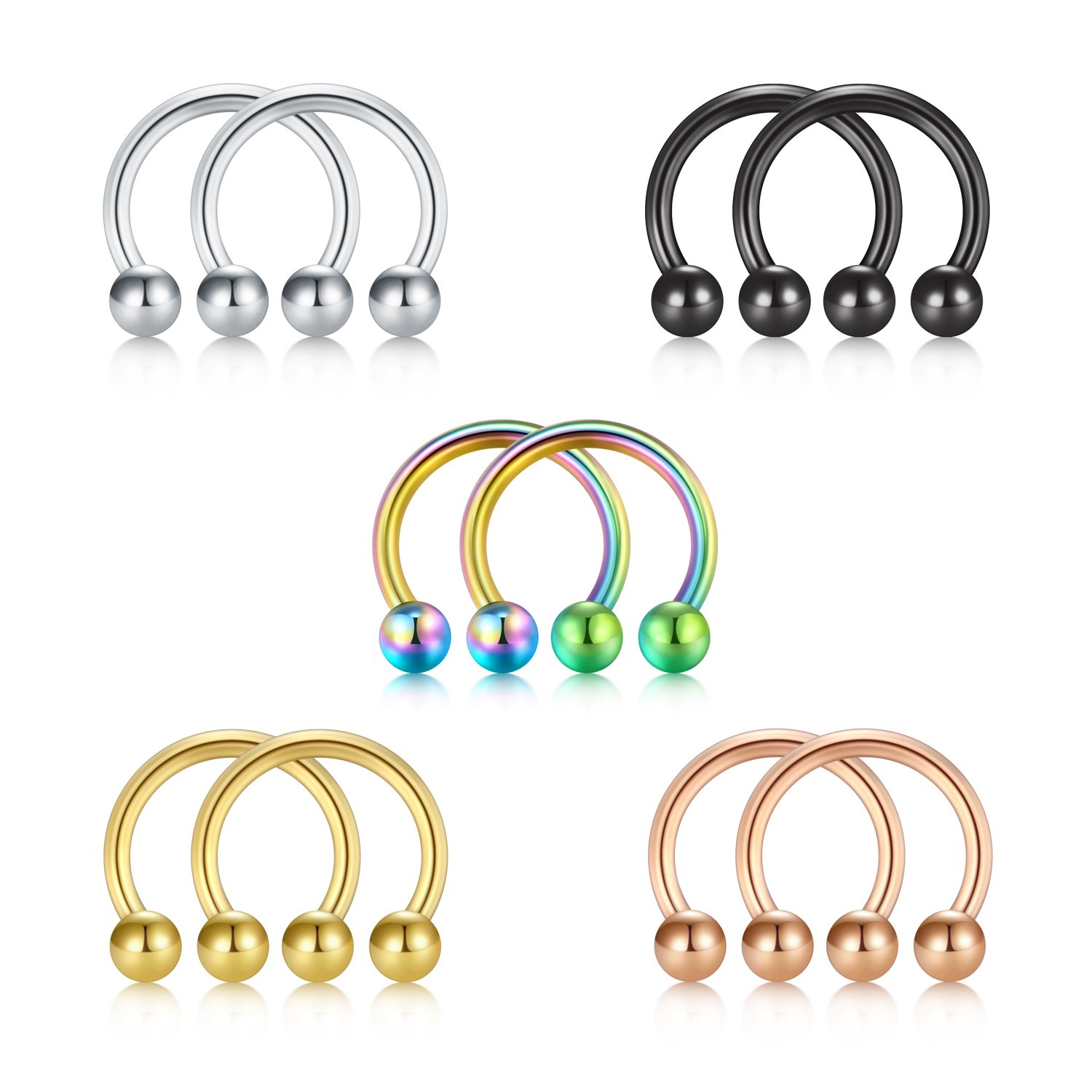 10PCS 1.2mm Surgical Steel Nose Septum Horseshoe Hoop Earring Eyebrow Tragus Lip Piercing Ring, Briana Williams