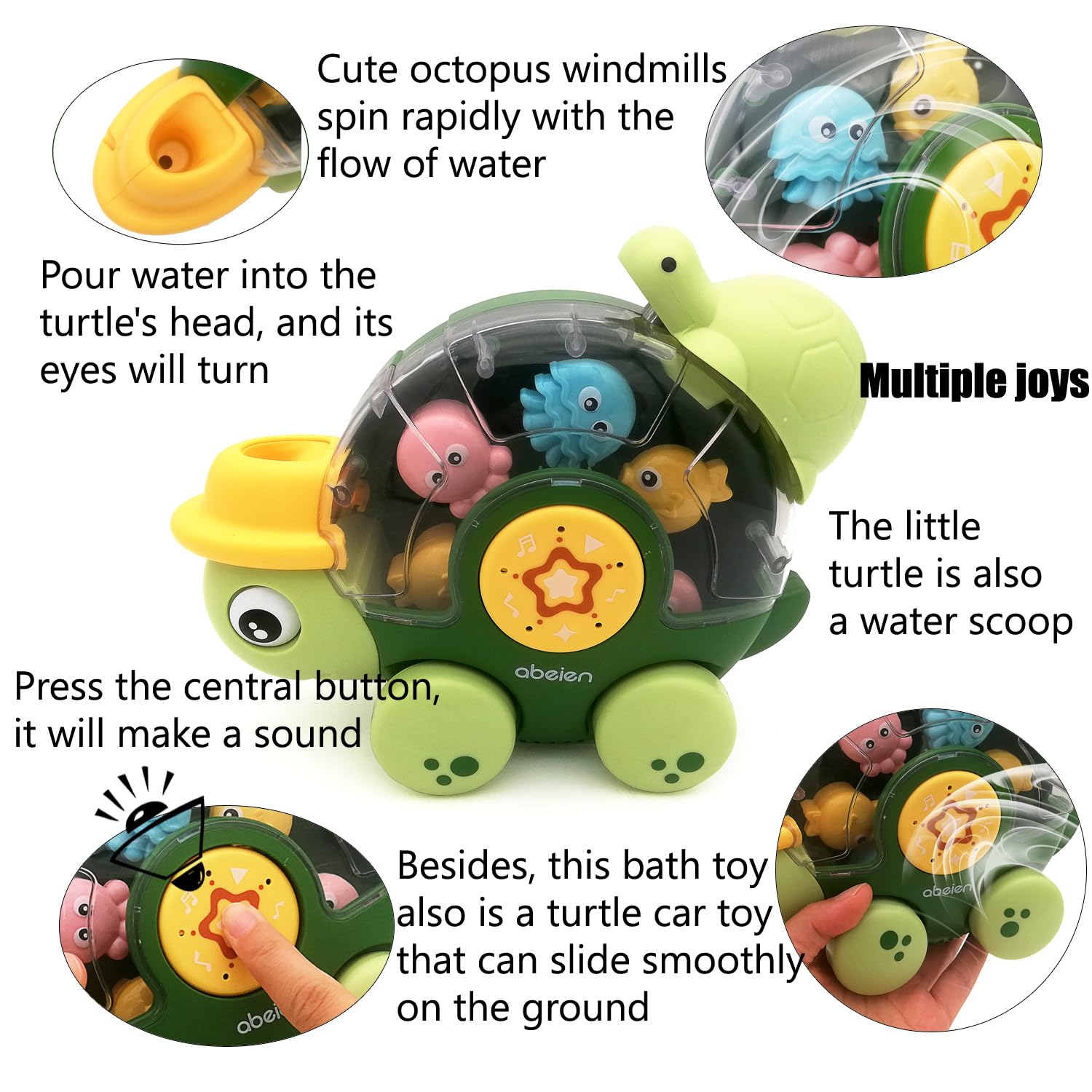 Gosyfeti Turtle Spinner Bath Toy for Baby Toddler, Tortoise Waterwheel with Suction Cup, Interesting Animal Car Vehicle for Girls Boys Children