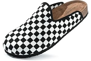 MUKINRCH Clog for Women, Classic Cork Clog Checkered Slippers Slip on Mules with Arch Support Indoor Outdoor House Sandals