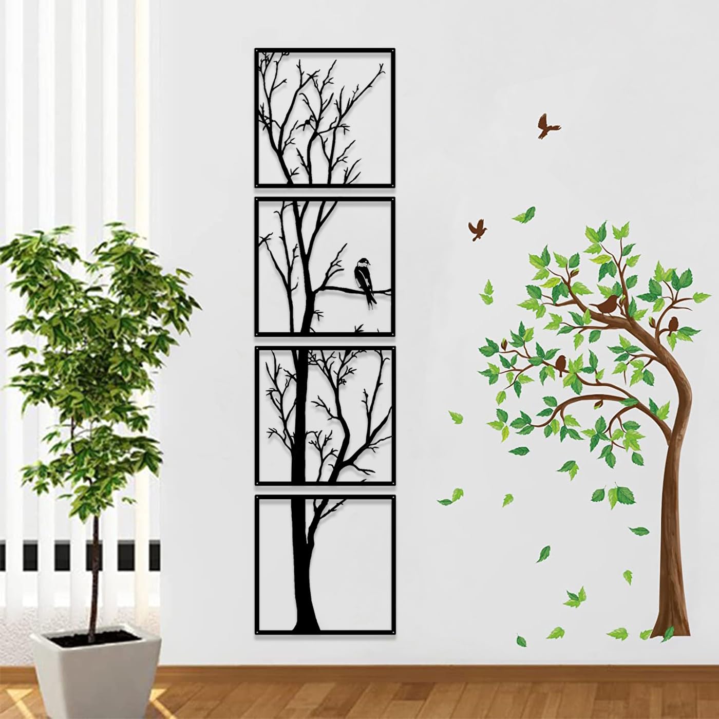 Pduoduo Tree Wall Art Decor,Tree Metal Wall Art 4 Pieces Set,Large Metal Branch Wall Decoration for Home Garden Living Room Decorations