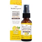 Wedderspoon Propolis & Manuka Honey Throat Spray, Lemon & Ginger, 1 Fl Oz | Sore Throat Relief & Immune Support, Natural Soot