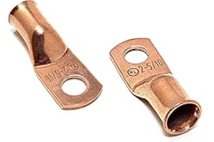 WINDYNATION 10 pcs WNI 2 Gauge x 5/16 Pure Copper Battery Welding Cable Lug Connector Ring Terminals