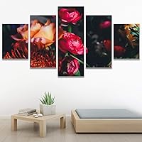SIGNWIN 5 Panel Canvas Wall Art Red Arrangement for Home Decorations Ready to Hang - 60