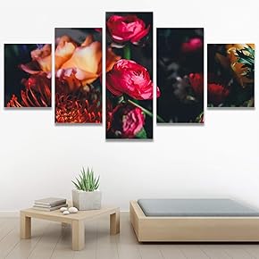 SIGNWIN 5 Panel Canvas Wall Art Red Arrangement...