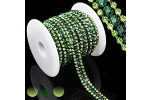 PEARLY JUN 3 Yards 3 Rows Peridot Emerald Rhinestone Chain Bling Crystal Trips Diamond Applique Silver Fringe Trim for Crafts Dress Applique Clothing Sewing Embellishments