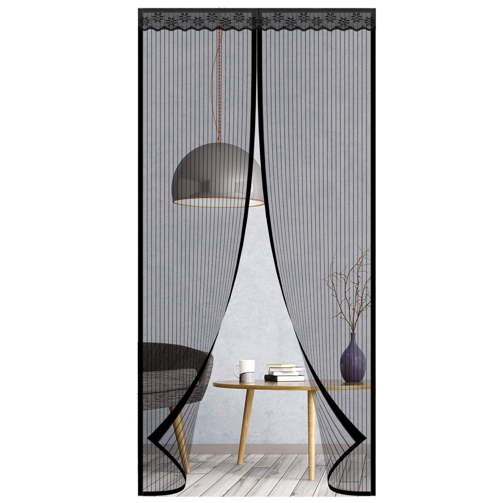 Fly Screens for Doors, EGNBU Heavy Duty Patio Insect Door Screen, Anti Mosquito Mesh Fly Curtain Nets with Powerful Magnets&Full Frame Magic Tape, Keep Bugs Out&Lets Fresh Air in (with Lace,90x210CM