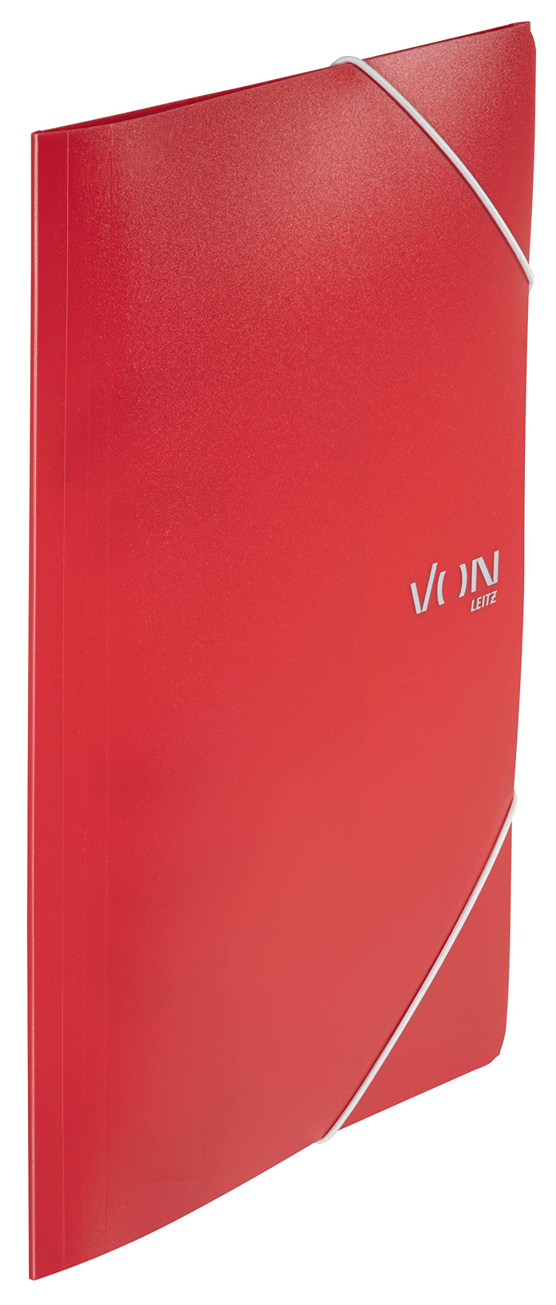 VON Leitz 30070025 A4 Folder with Elastic Band, Polypropylene Plastic, for 150 Sheets, 3 Flaps, Folder with Elastic Band, with Modern Von Print, Lightweight Folder for School and Home, Pack of 5, Red