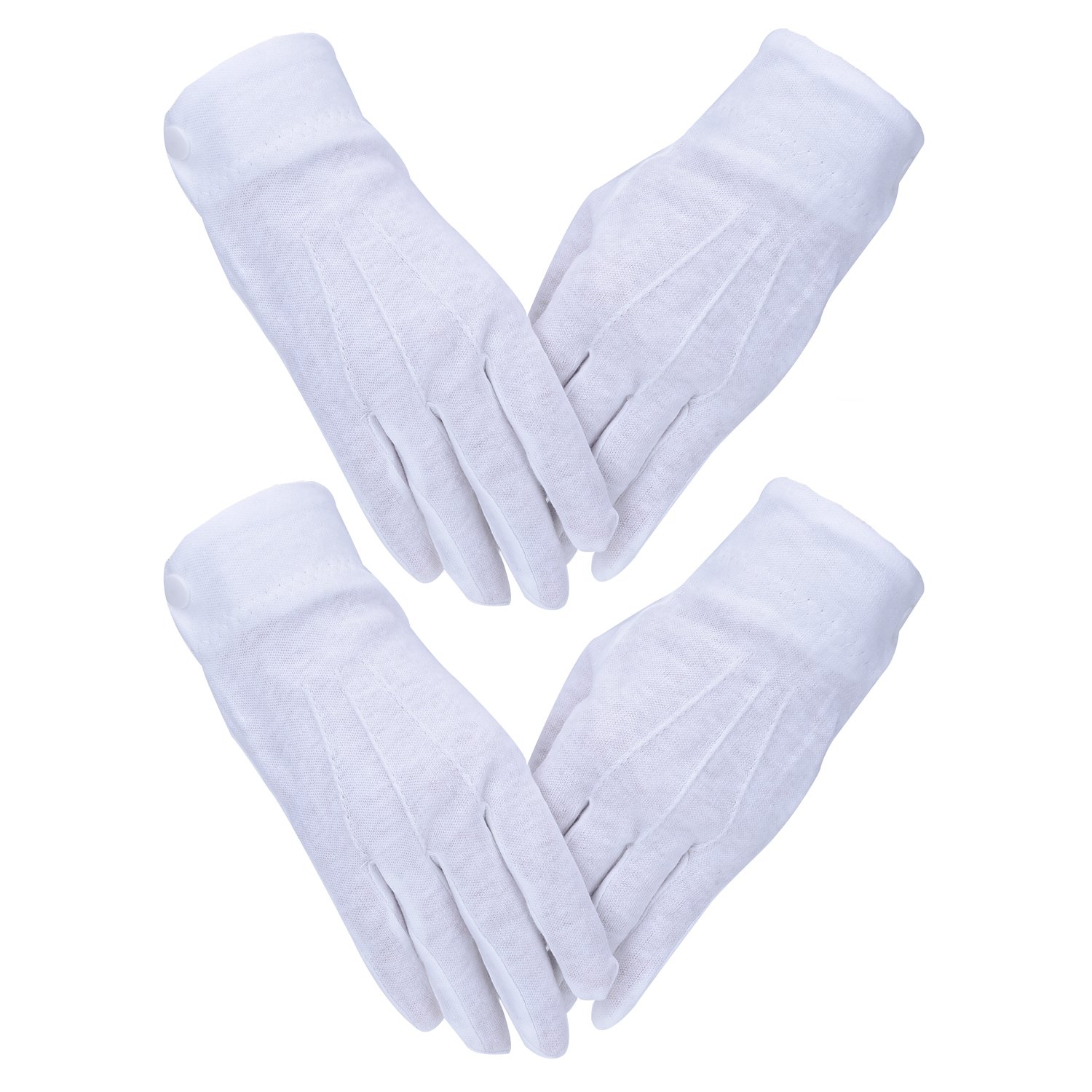 Blulu 2 Pairs White Gloves Stitched Cotton Parade Gloves with Snap Closure for Catering, Jewelry Inspections, Parade Guard Police and Formal Events, Tuxedos, Wedding