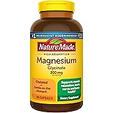 Nature Made Magnesium Glycinate 200 mg per serving, Magnesium Supplement for Muscle, Heart, Nerve and Bone Support, 180 Magnesium Bisglycinate Capsules, 90 Day Supply