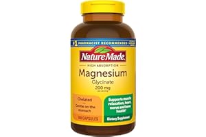 Nature Made Magnesium Glycinate 200 mg per serving, Magnesium Supplement for Muscle, Heart, Nerve and Bone Support, 180 Magnesium Bisglycinate Capsules, 90 Day Supply