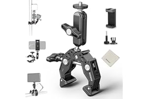 NEEWER Super Clamp Magic Arm Camera Mount with Phone Holder Action Cam Adapter Ball Heads 1/4" Threads Cold Shoe Cleaning Clo