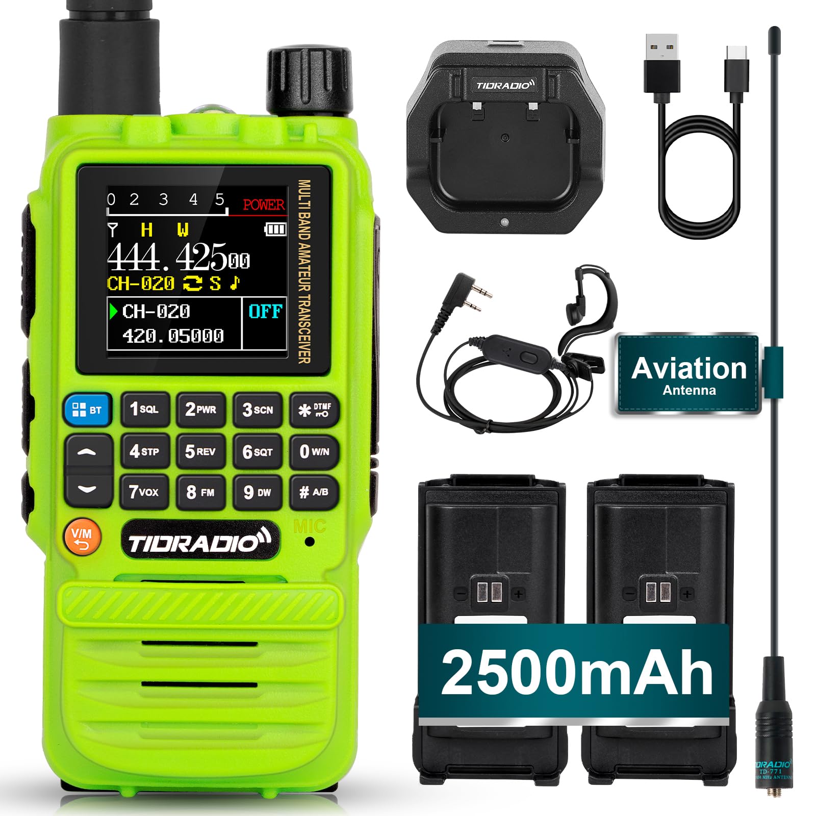Photo 1 of TIDRADIO TD-H3 Ham Radio Handheld,Type C & Wireless Programming,Multi-Band Portable Two Way Radio with AirBand Antenna&2Pcs Batteries,Frequency Match,DTMF FM NOAA SCAN Walkie Talkies-1Pack Green