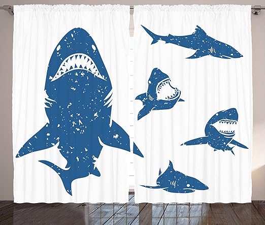 Amazon Com Ambesonne Shark Curtains Digital Big Shark Figures