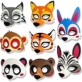QCFDLCX 8 Pcs Felt Animal Masks for Kids, Fox Bunny Monkey Tiger Wolf Panda Zebra Bear Mask, for Zoo Birthday Halloween Christmas Party Decorations