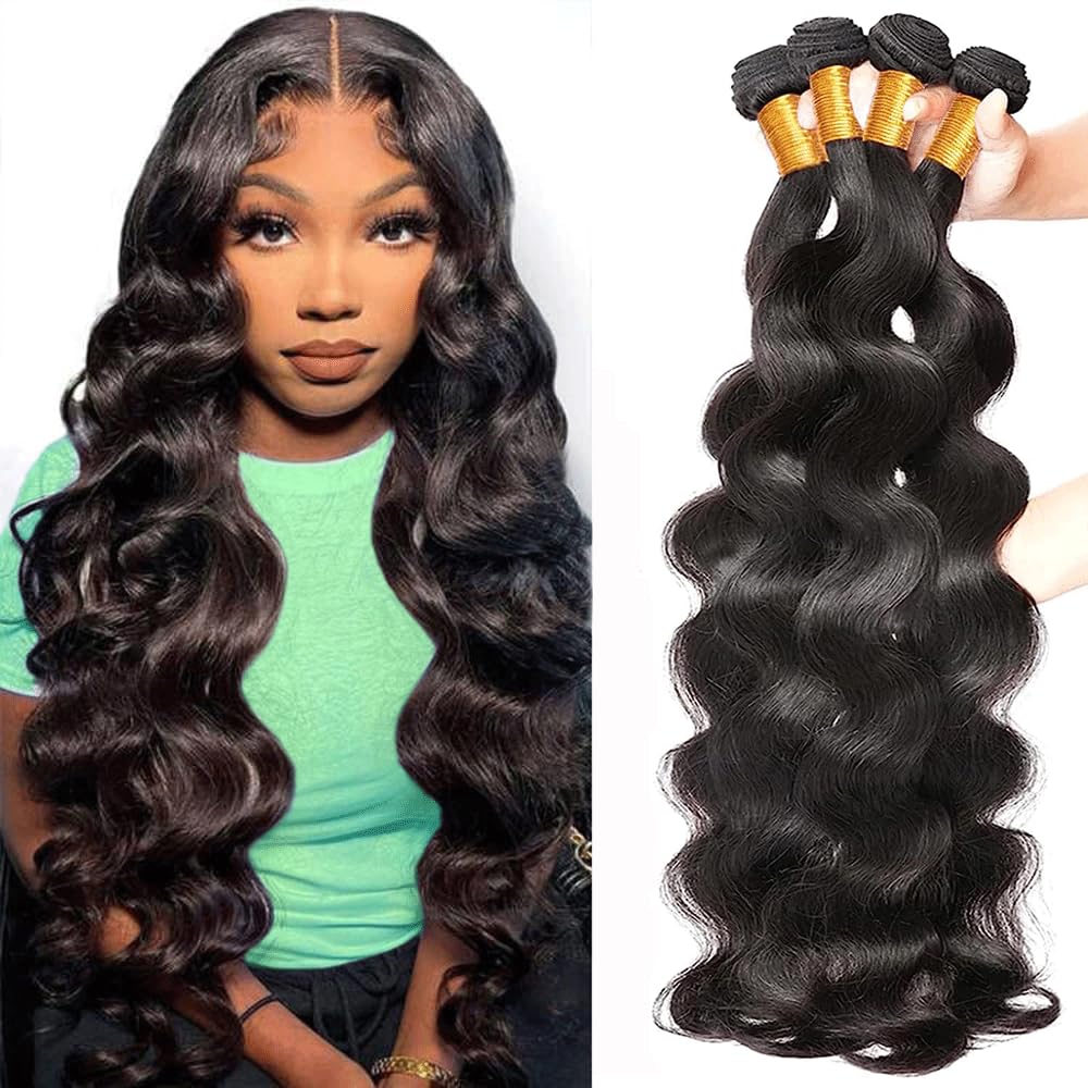 Body Wave Bundles Human Hair 4 Bundles 10A Brazilian Virgin Human Hair Body Wave Bundles 100% Unprocessed Brazilian Human Hair Weave Extensions Natural Color (16 18 20 22) — image 1