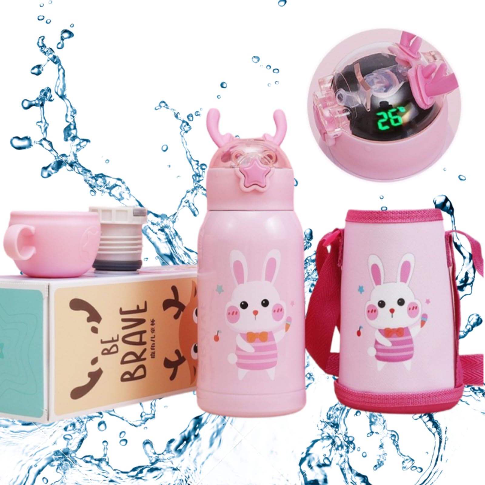 Kids Water Bottle Flask for Hot Drink and Cold Drink - Double Walled Stainless Steel Water Bottle with Touch Screen Temperature Display - Vacuum Insulated Water Bottle 500ml for Milk, Tea, Juice