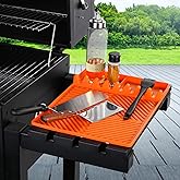 Silicone Tools Mat for Griddle Kitchen Cooking Baking Countertop-Side Shelf Spatula Mat with Drip Pad for Blackstone Weber Traeger Pit Boss Flat Top Grill Smoker- BBQ Accessories Gifts for Men(Orange)