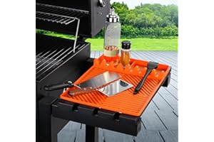 FIND LAW Silicone Griddle Tools Mat for Blackstone Weber Traeger Pit Boss - Side Shelf Spatula Mat with Drip Pad - Flat Top Grill Smoker Accessories for BBQ, Kitchen, Cooking, Countertop(Orange)